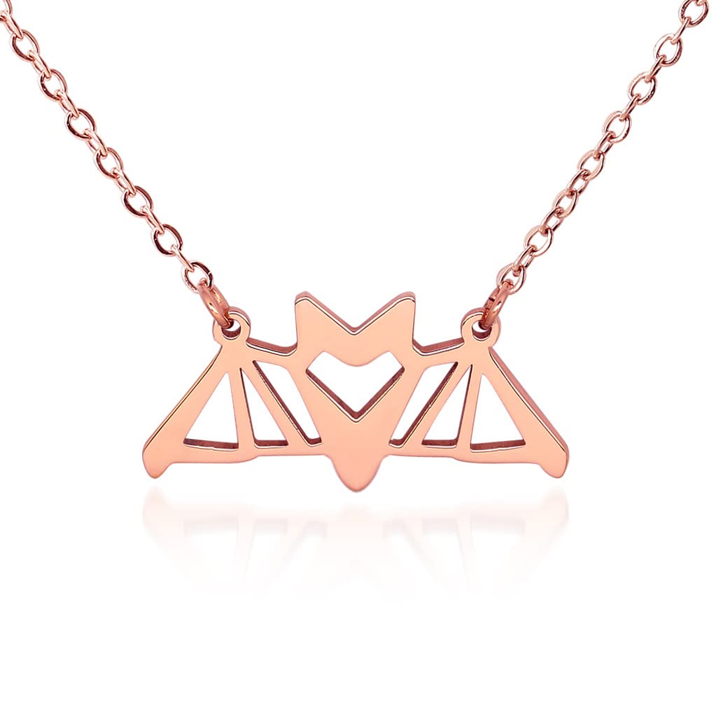 HANFLY Bat Pendant Necklace Love Heart Bat Jewelry for Women Origami jewelry 16.5"+1.5" Extender