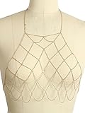 Glamaker Women's Sexy Halter Neck Mesh Body Jewelry Chain Bikini Bra Necklaces Backless Gold