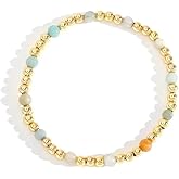 SHINUS BOHO Dainty Turquoise Gold Beaded Bracelet Handmade Stretch Gold Bracelets For Women,Boho Fashion Crystal Gemstone Prom Jewelry Gift.