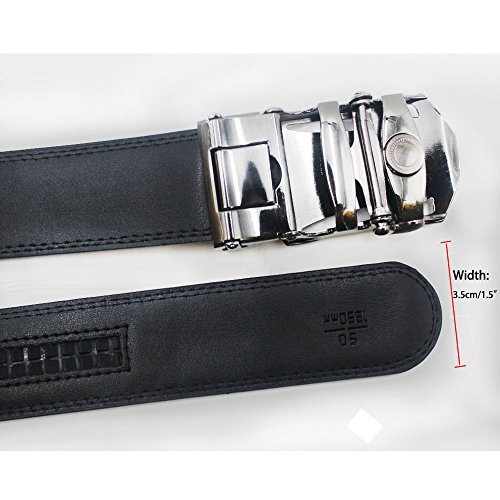 Longda Men's Genuine Leather Belt- Ratchet Black Dress Belt for Men with Automatic Buckle (LD-199ABlack M02)