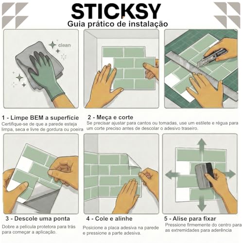 Placa Pastilha Adesiva Resinada 3D Sticksy Revestimento Decorativo Impermeável para Cozinha Banheiro (Verde Subway - 30,5 x 26 Cm)