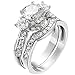XAHH Women's 2 PCS Platinum Plated Ring Princess Cut 3 Cubic Zirconia Bridal Engagement Wedding Band Set Size 11