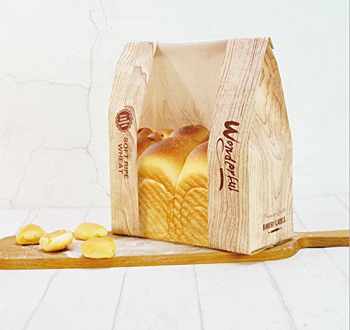 Pack of 30 Paper Bread Loaf Bag Kraft Food Packaging Storage Bakery Bag with Front Window, Label Seal sticker included (Style-4)