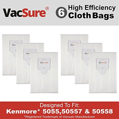 Kenmore Hepa Cloth Canister Vacuum Bags Type C. Fits 5055, 50557 and 50558 Panasonic Type C-5 Models- (6 Bags Included) By VacSure