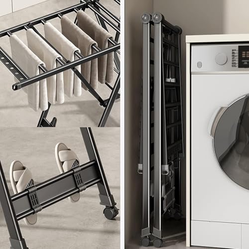 ZERIFAM Foldable Clothes Drying, Heavy Duty Clothes Drying Rack, 3 Height Adjustable Clothess Dryer, 3 Layer Clothess Rack with 4 Shoe Holder, Windproof, Indoor Outdoor Use