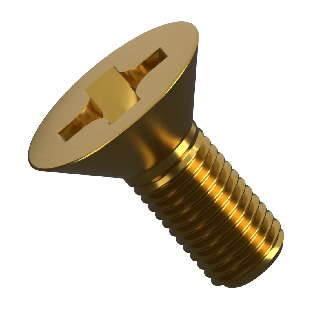 M5 (5mm x 16mm) Brass Phillips Countersunk Machine Screws Metric Flat Head Steel Fully Threaded DIN 965 (Pack of 20) E3D