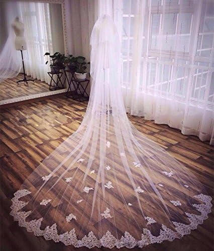 WWJ Wedding veil Bride wedding accessories Two-tier Cathedral Veils /handmade row of flowers /water soluble lace soft mesh Applique Edge Tulle , beige