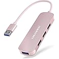 MEANHIGH USB Hub, 4-Port Dongle with USB 3.0, USB 2.0, Multiple USB Port Expander for Laptop, MacBook, Surface Pro, XPS, PC, Flash Drive, Mobile HDD (USB-A-Pink)