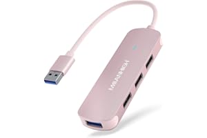 MEANHIGH USB Hub, 4-Port Dongle with USB 3.0, USB 2.0, Multiple USB Port Expander for Laptop, MacBook, Surface Pro, XPS, PC, Flash Drive, Mobile HDD (USB-A-Pink)