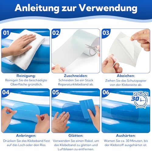 AVAKY Swimming Pool Repair Tape Kit, 10 x 350 cm Underwater Adhesive Tape for Swimming Pool, Transparent, PVC Patches for Pool, Accessories for Swimming Pool Above Ground for Inflatable Mattress Liner
