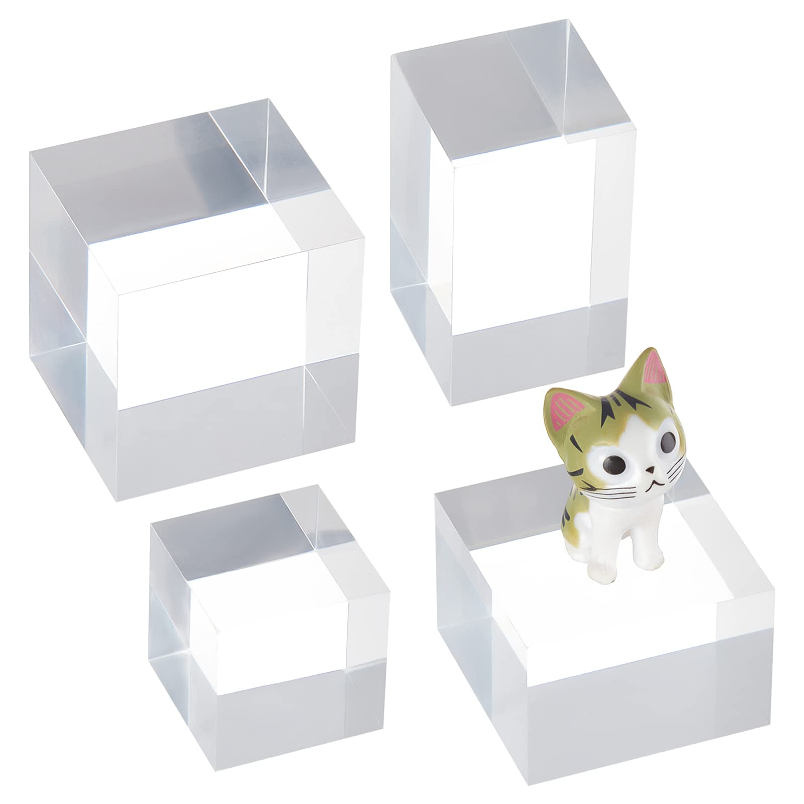 OLYCRAFT 4PCS Clear Acrylic Cube Acrylic Jewelry Display Bases Clear Polished Display Cuboid Stand Block for Ring Jewelry Displays - 4 Sizes