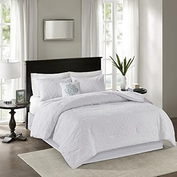 Madison Park Quebec 5 Piece Comforter Set, White, Queen