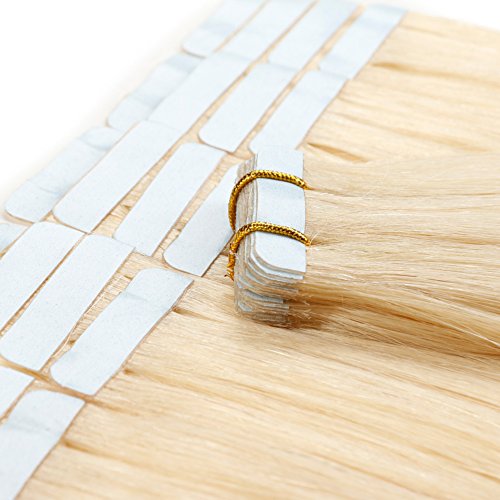 Tape in Hair Extensions Human Hair 20 inch 50g/pack 20pcs Seamless Skin Weft Remy Straight Hair (#613) Blonde