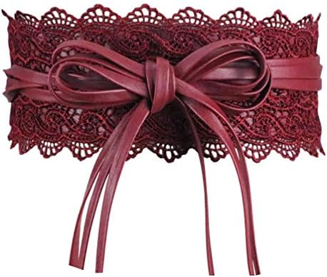 Womens Faux Leather Wide Cinch Belt Waistband Lace Up Wrap Around Obi Bowknot