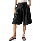 TARSE Women Linen Shorts High Waist Pleated Wide Leg Shorts Loose Fit Casual Summer Culottes Knee Length Pants