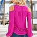 Sunward(TM) Women Fashion Deep V Collar Strapless Chiffon Long Sleeve Shirt (Large, Hot Pink)