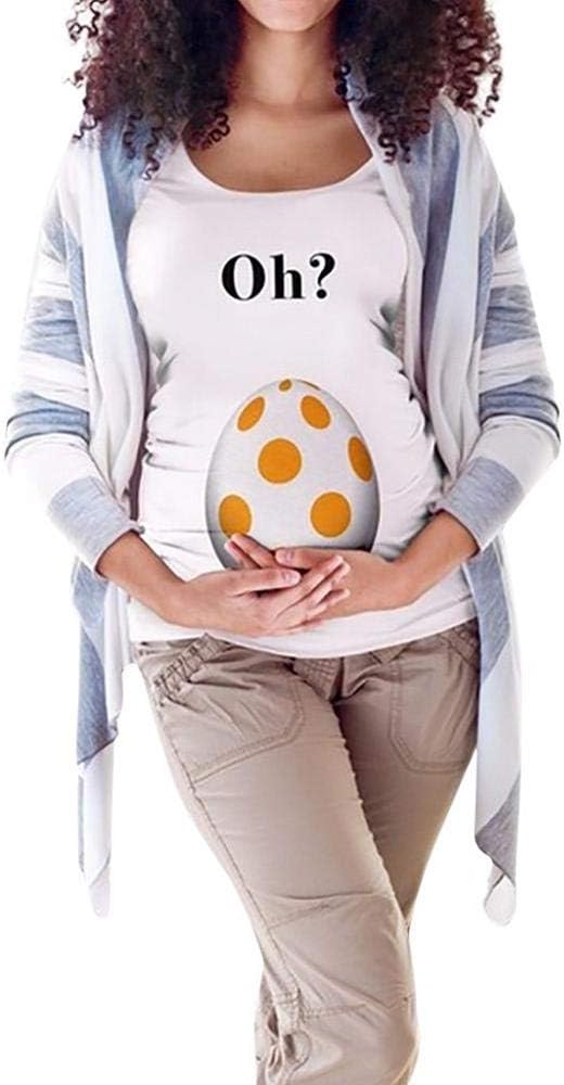 Zerototens Pregnancy Announcement T Shirt Women's Maternity Mommy Letter Easter Egg Print T-Shirt Tops Pregnancy Clothes Side Ruched Maternity Clothing