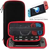 Ztotop Case and Tempered Glass Screen Protector for Nintendo Switch, Portable Travel Carrying Case Slim Protective Hard Shell Pouch for Switch Console &amp; Accessories (10 Game Holder), Streak Red