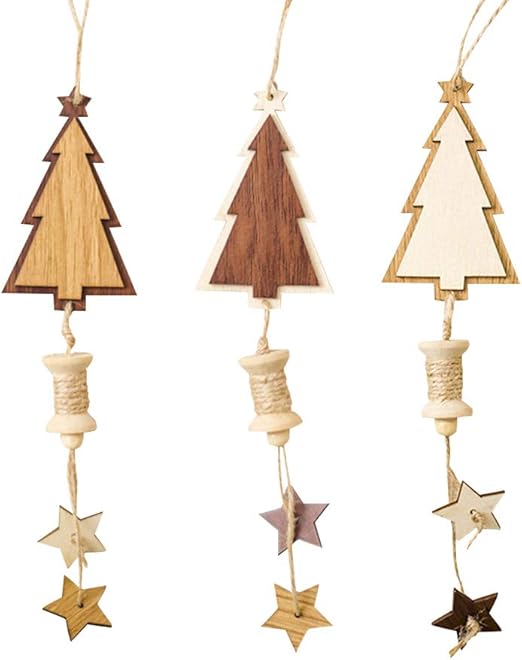 Download Amazon Com Bestoyard 3pcs Wooden Christmas Tree Decorations Ornaments With Mini Christmas Tree Star Hanging Decor Christmas Craft Embellishments Home Kitchen PSD Mockup Templates