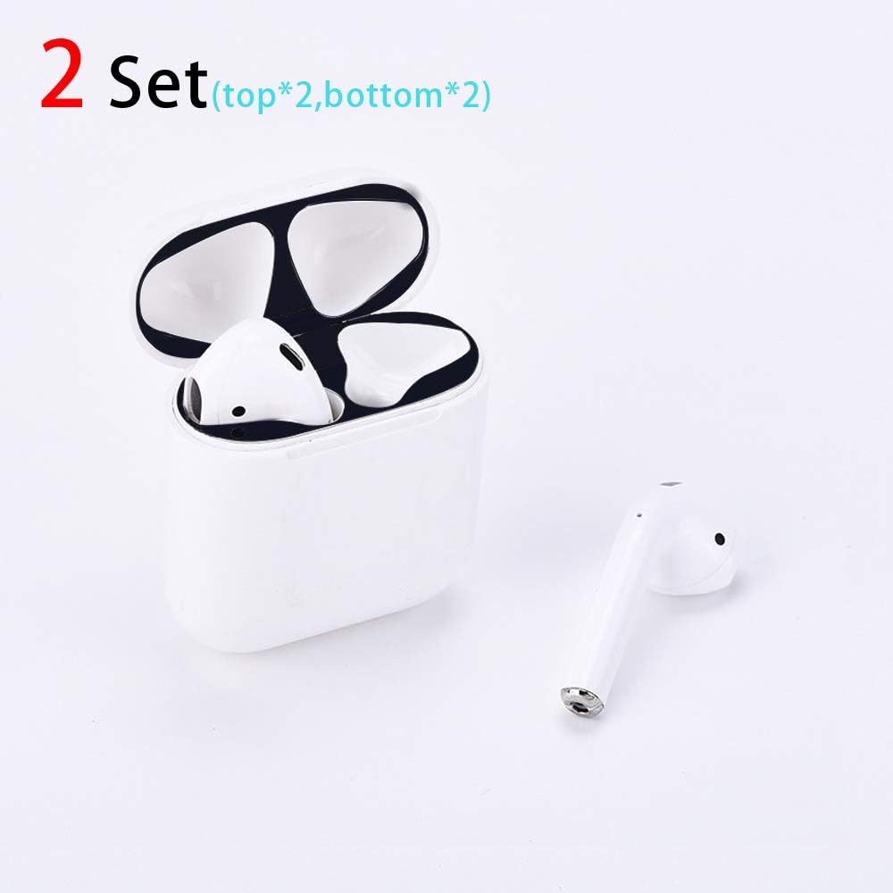 2 Set Dust Guard for Airpods & Airpods2,Metallic Stickers,18K Metal Plated,Luxurious Looking,Easy to Install and Remove,Protect AirPods from Iron/Metal Shavings (for Airpods 2, Black)