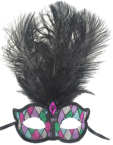 Hagora, Women's Carnival Dancing Queen Dominant Black Tone Feathered Mask