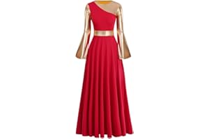IBAKOM Liturgical Praise Dance Worship Long Dress for Women Metallic Gold Color Block Loose Fit Full Length Church Dancewear