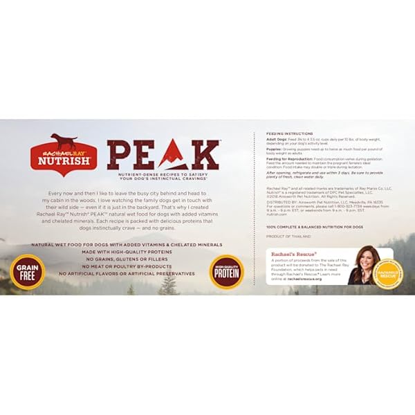 RACHAEL RAY NUTRISH PEAK GRAIN FREE THREE FLAVORS VARIETY PACK WET DOG FOOD, CASE OF 3.5 OZ TRAYS