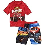 Blaze and the Monster Machines Little Boys Toddler Rashguard Top Swim Trunk Set