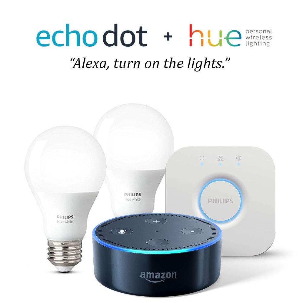 Amazon.com: Echo Dot (2nd Generation) - Black with Philips Hue White Smart  Light Bulb Starter Kit: Amazon Devices