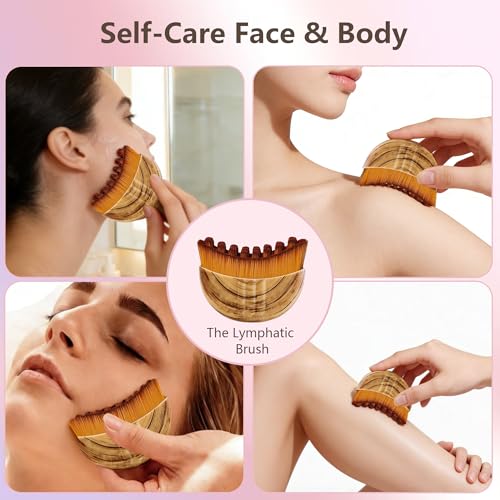 Lymphatic Contour Face Brush(2-PCS),Super Soft Manual Lymphatic Drainage Massager for Sculpting, Relieve Fatigue & Reduce Puffiness, with Portable Case Suitable for Facial Cleansing and Massage
