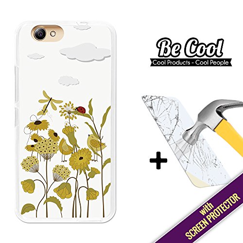 Innjoo Halo 2 LTE Cover Gel Flexible, [ +1 Tempered Glass Screen Protector ], TPU BeCool Case made of Silicone, protects your Smartphone, with our exclusive designs - Spring flowers.