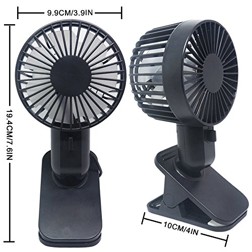 HOMCA Mini USB Clip Fan, Double-blade Design 2-Speed Personal Table Fan USB Powered by NetBook, MacBook, Power Bank and PC, 360 Degree Rotate Portable Fan Perfect for Stroller Home Office (Black)