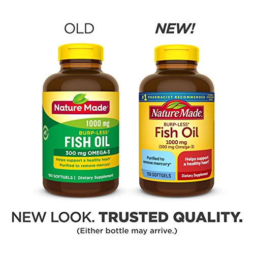 Nature Made Fish Oil BurpLess 1000 mg, 150 Softgels, Fish Oil Omega 3 Supplement For Heart