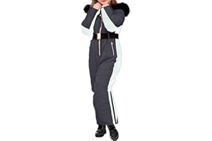 Snow Suits for Girls One Piece Snowsuit Waterproof Winter Ski Jumpsuit with Faux Fur Hood and Waist Belt Onesie Warm Ski Suit