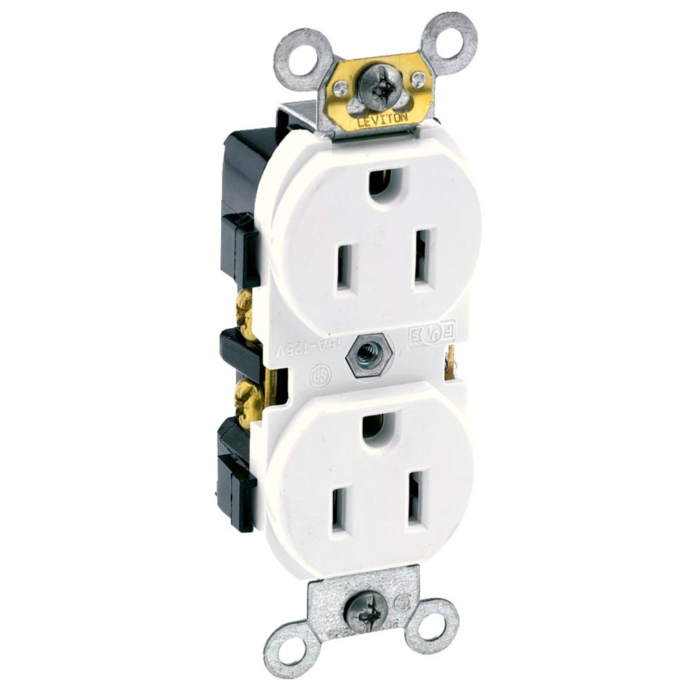 Leviton15 Amp, 125 Volt, Industrial Heavy Duty Grade, Duplex Receptacle, Straight Blade, Self Grounding, 5242-W, White