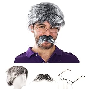 Tigerdoe Old Man Costume - Dress Up Set, Grey Wig, Mustache, Grandpa Glasses - Grandpa Costume (3 Pc Set)