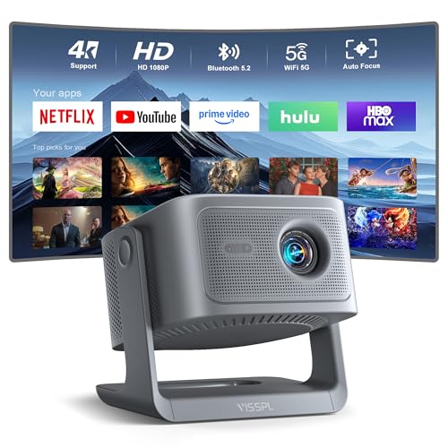[30000Lumen & Offiziell lizenzierte App] Smart Beamer 4K Heimkino, VISSPL 3D Dolby Audio und Autofokus Outdoor Projektor Handy, WiFi6 Bluetooth Video 