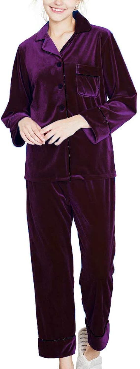 NANJUN Women's Velour Long Sleeve Pajamas Warm UltraSoft