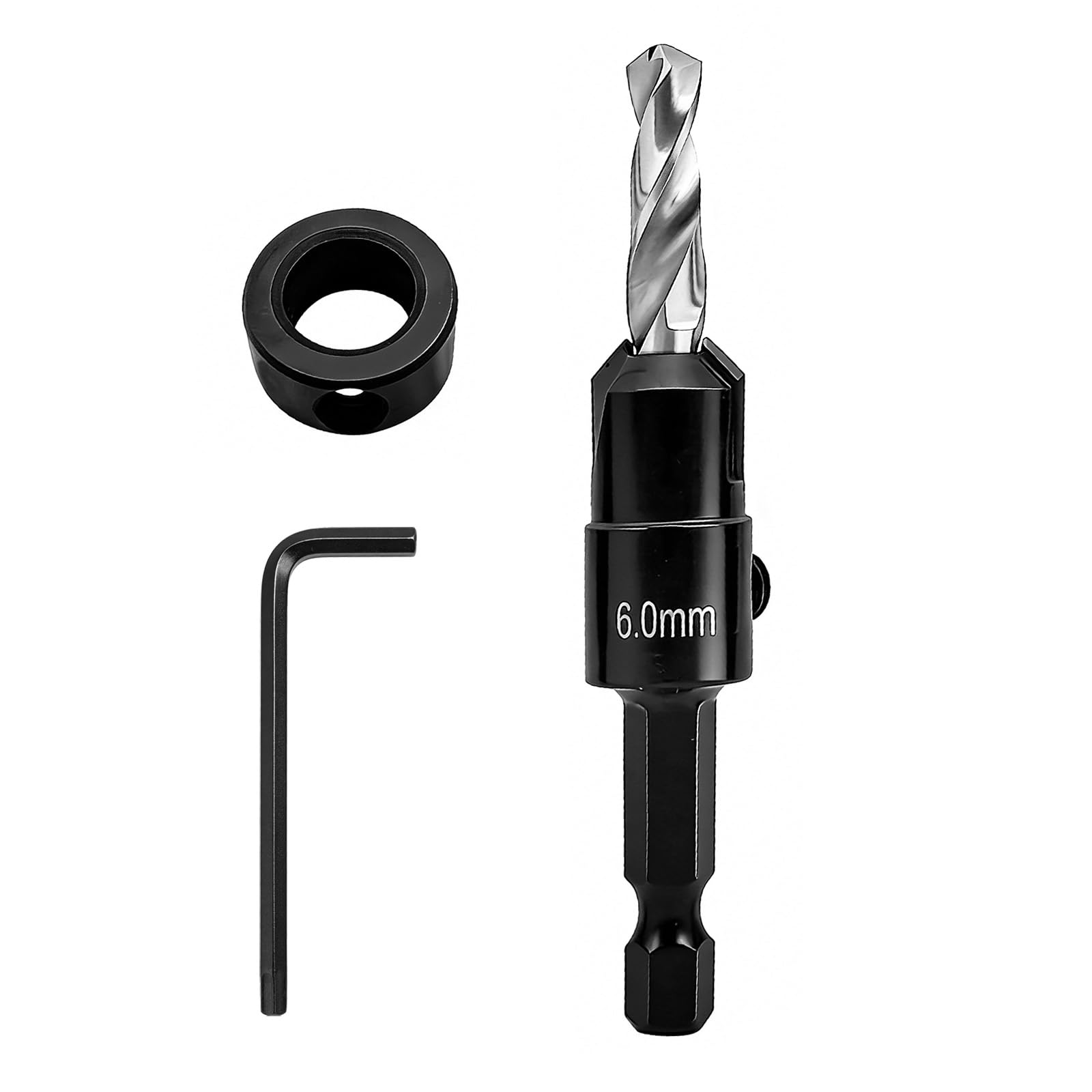 NORTOOLS Countersink Drill Bit Set,TCT Wood Drills Woodworking Chamfer Counter with Pilot Drill and 1/4" Hex Shank Adjustable Countersink Set for Carpenters tools DIY Lovers Woodworker Hobbyists 6mm