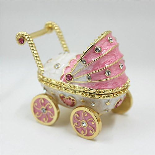 Shinny Gifts New Design Baby Carriage Handmade Jeweled Trinket Box with Shiny Crystals(Pink Color)