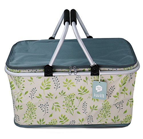 Fashion Picnic Cooler Bag for Picnic Lunch, Family Gatherings, Fruit Drinks Beer Refrigerated, Cooked Food Insulation, Foldable, Portable Picnic Baskets, Lunch Bags, Lunch Boxes, Leaves