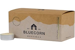 Bluecorn Beeswax 100% Pure Beeswax Tealight Candles in Metal Cups | Ivory White Tea Lights Candles | Long Burn (4 Hrs) | Soy, Paraffin, & Fragrance Free, Bulk 24-Pack | Handmade in Colorado