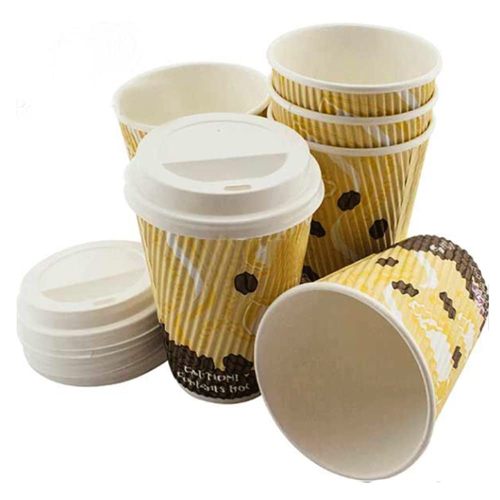 Zale Yardley Ripple Cups Disposable Coffee Cups 12OZ with Lids for Hot & Cold Drinks Premium Triple Walled, Recyclable Paper Cups, Leak-Proof & Odorless for Home, Cafe, Parties, Outdoor Use (6 Pack)