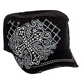 Crystal Case Womens Cotton Rhinestone Cross Cadet Cap Hat