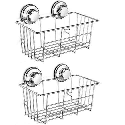 Slideep Vacuum Suction Cups Shower Caddy, Bathroom Storage Basket, Deep Bath Shampoo Conditioner Sponge Holder, Kitchen Storage Organizer, Stainless Steel Shelf-Set of 2 - Thumbnail 7