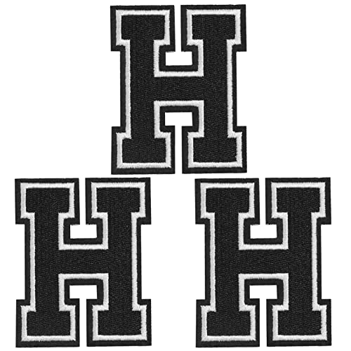 TACVEL 3 Pieces Iron on Letter Patch, Full Embroidery Letter Patch, Iron Alphabet Letter A-Z Iron on Sew on Patches for Clothes, Dress, Hat, Socks, Jeans, DIY Accessories, 3.14inch (Black, H)