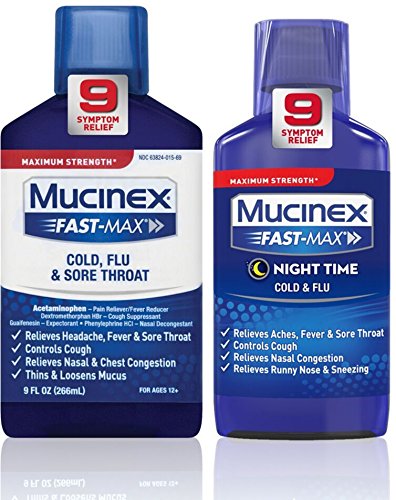 Mucinex Fast-Max Cold, Flu & Sore Throat Liquid (9 oz.) & Fast-Max Adult Night-time Cold & Flu All-in-one Liquid (6 oz.) Bundle- Maximum Strength Cold & Flu Relief, 1 Ea Mucinex Fast-Max Cold, Flu & Sore Throat Liquid (9 oz.) & Fast-Max Adult Night-time Cold & Flu All-in-one Liquid (6 oz.) Bundle- Maximum Strength Cold & Flu Relief, 1 Ea