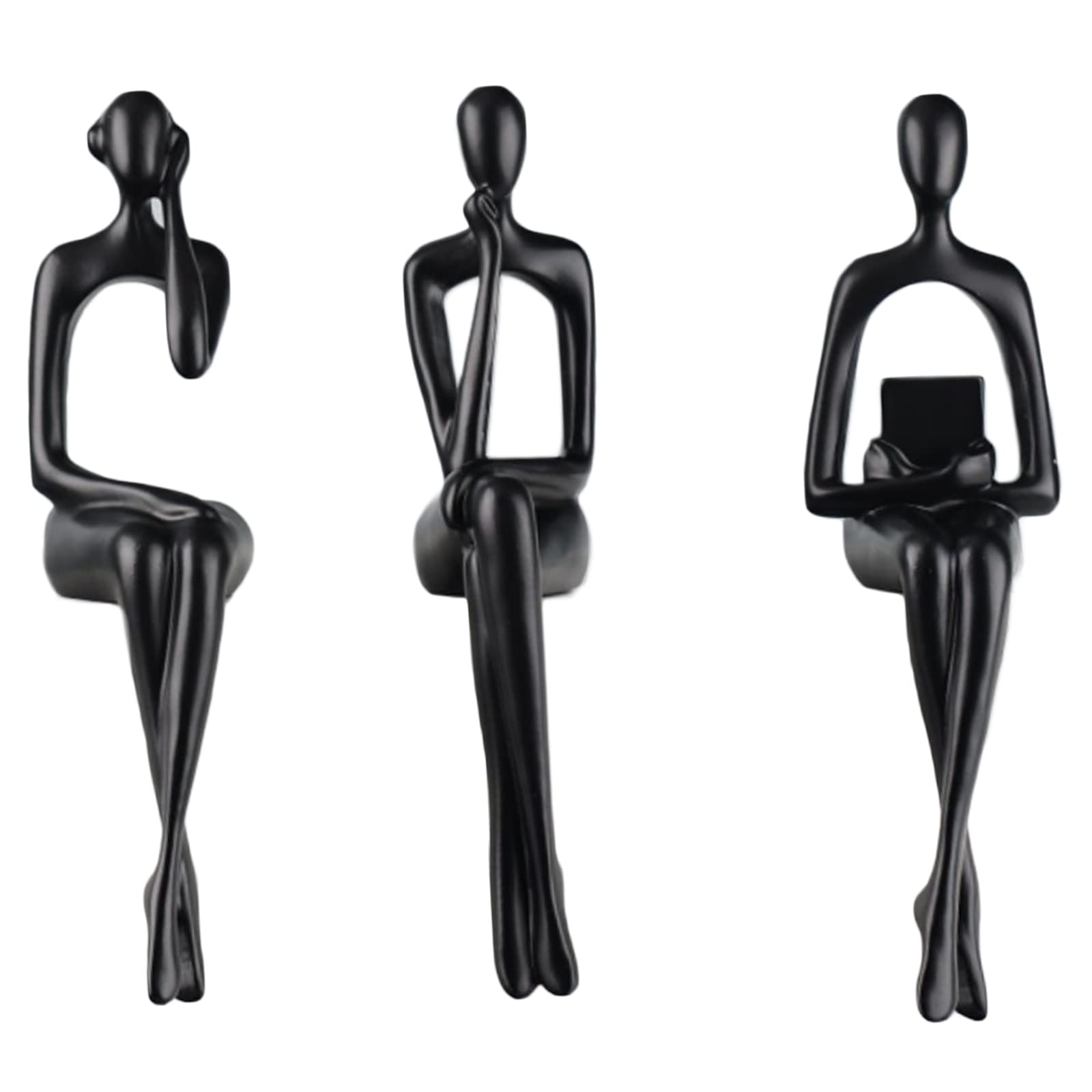 SHENGTIAN Resin Reading Sculpture Abstract Black Sitting Thinker Statue for Home Office, Living Room, Bookshelf, Desktop Decor