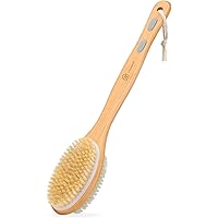 FREATECH Back Scrubber Bath Shower Brush with Soft & Stiff Natural Bristles, Long Handle Bath Brush Body Exfoliator for Wet/D