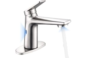 GOESMO Touchless Automatic Motion Sensor Bathroom Faucet with 1 Handle, 2 Modes, Hands Free, Temperature Control, 1 or 3 Holes, Brushed Nickel Finish